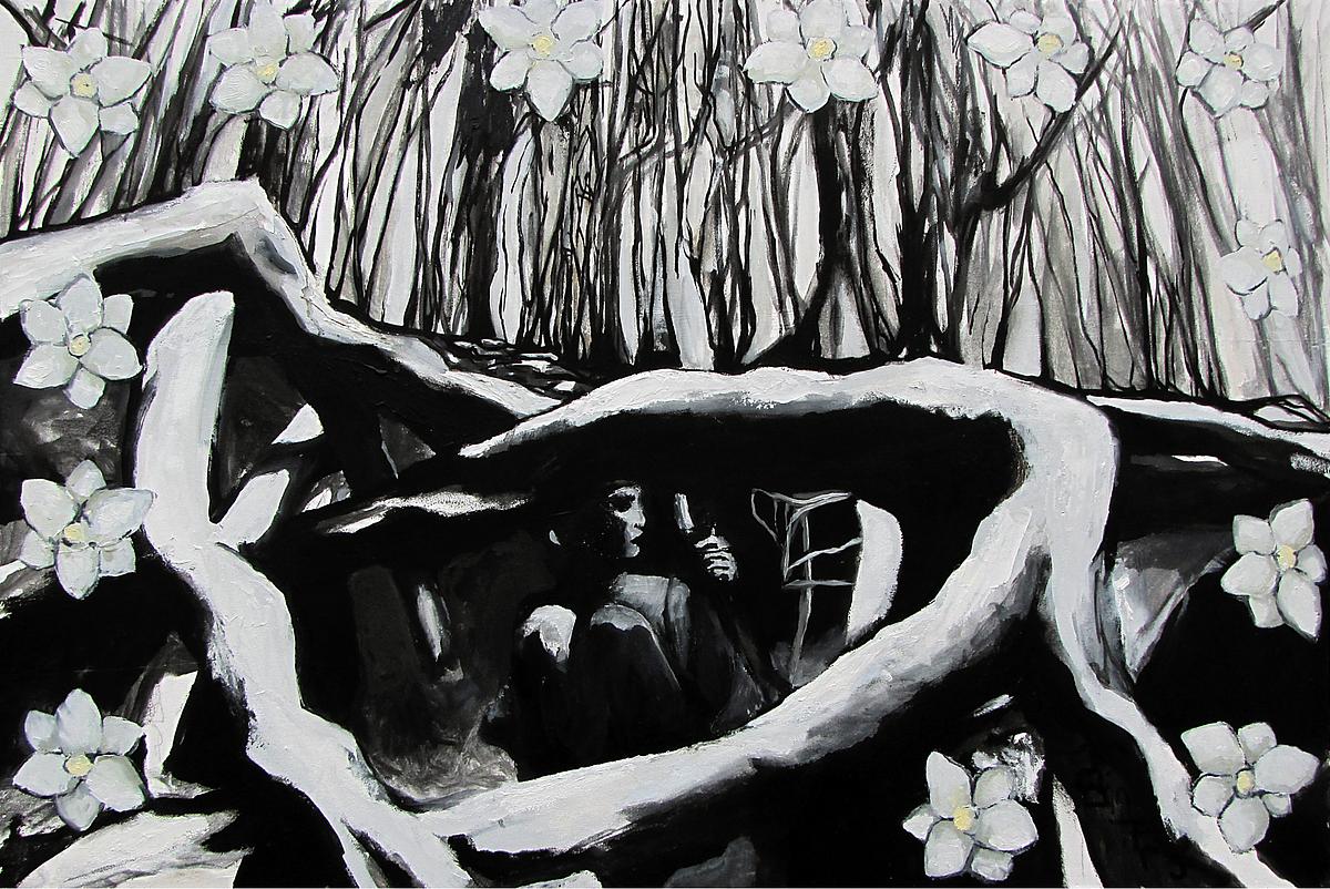 Jordan Quintero, Painting, Contemporary Art, Contemporary Figurative Painting, Mythological Art, Surrealist Art, Urban, Organic, Street Art, Trees, Transformation, Visonary Art