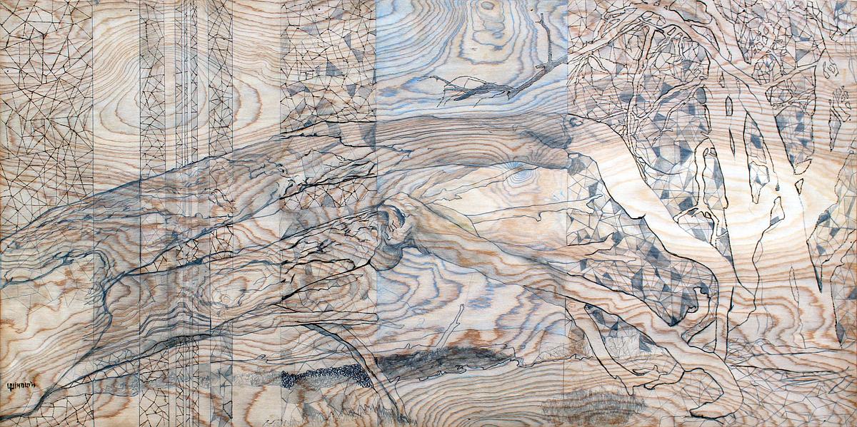 mixed media, contemporary art, contemporary mixed media, wood burning, landscape, trees, eucalyptus, monarch grove, Pismo Beach, magical realism, surrealism, contemporary abstraction, figurative art, Central Coast, architectural, architecture, organic for