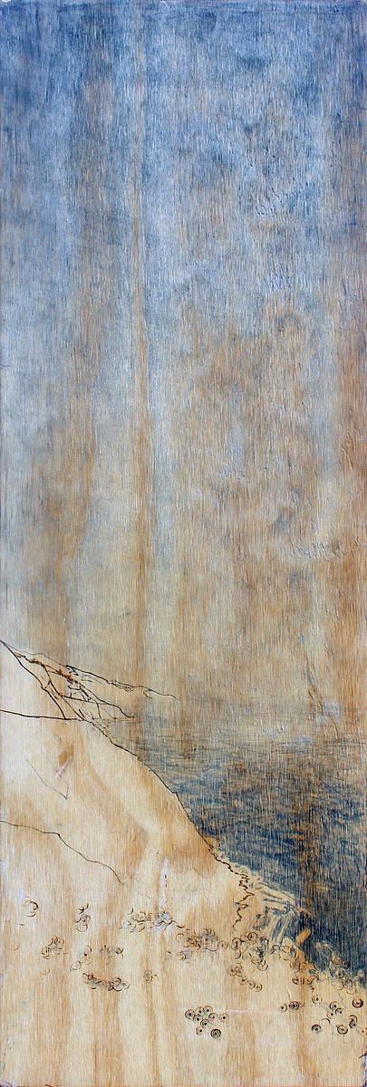 landscape, big sur, mixed media, graphite, burning