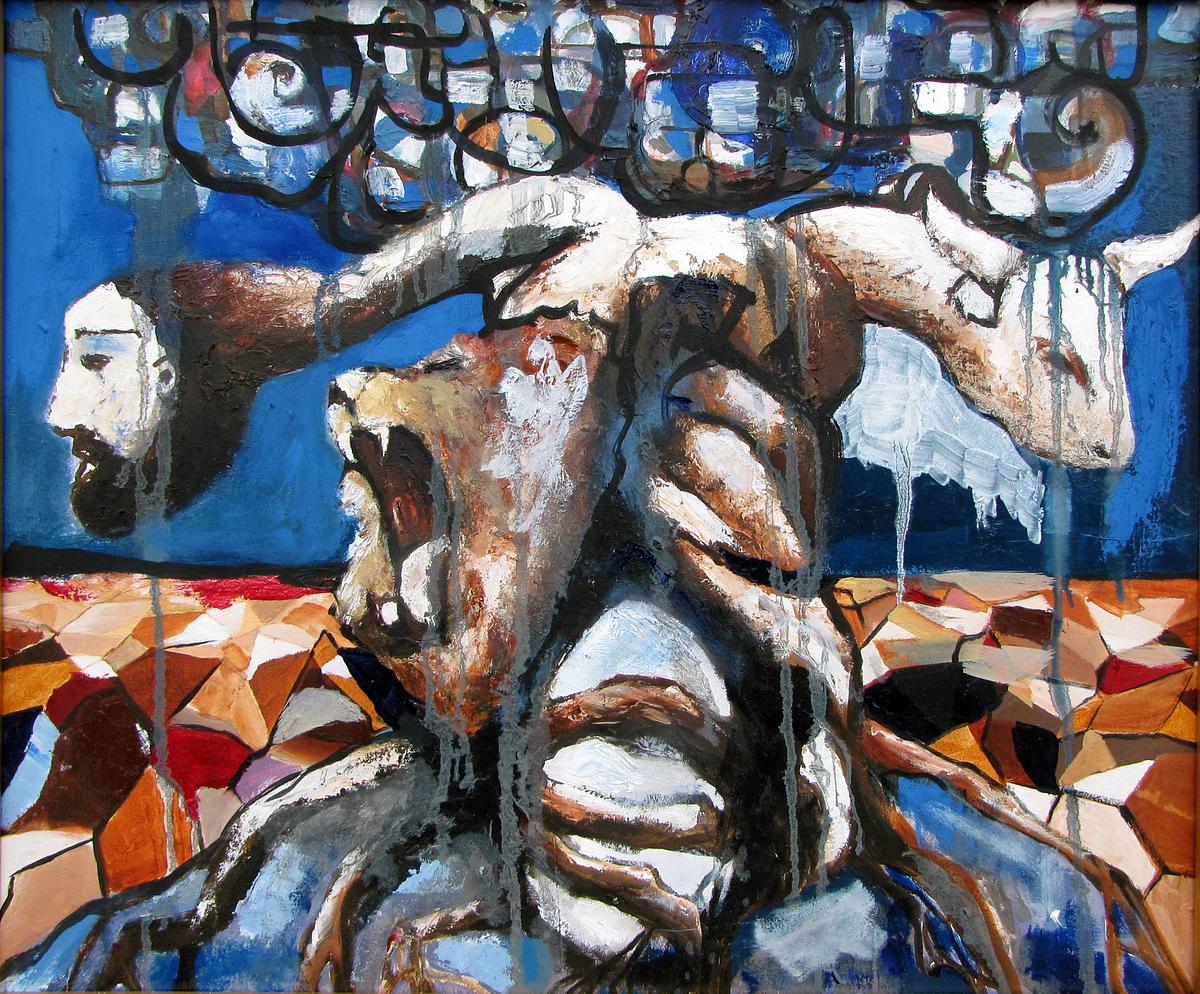 Classical Mythology, Jordan Quintero, Painting, Contemporary Art, Contemporary Figurative Painting, Mythological Art, Surrealist Art, Urban, Organic, Street Art, Trees, Transformation, Visonary Art