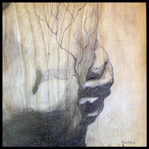 botanical organic branches erotic contemporary figure drawing pencil on wood