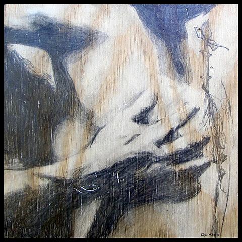 botanical organic branches erotic contemporary figure drawing pencil on wood