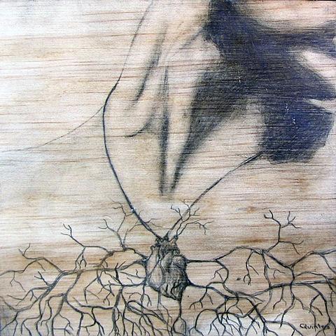 botanical organic branches erotic contemporary figure drawing pencil on wood