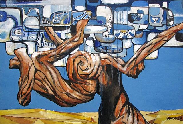 Jordan Quintero, Painting, Contemporary Art, Contemporary Figurative Painting, Mythological Art, Surrealist Art, Urban, Organic, Street Art, Trees, Transformation, Visonary Art