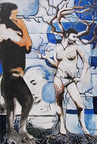 Jordan Quintero, Painting, Contemporary, Figurative Painting, Surrealist, Urban, Organic, Street, Trees, Transformation