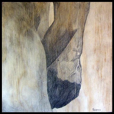 botanical organic branches erotic contemporary figure drawing pencil on wood