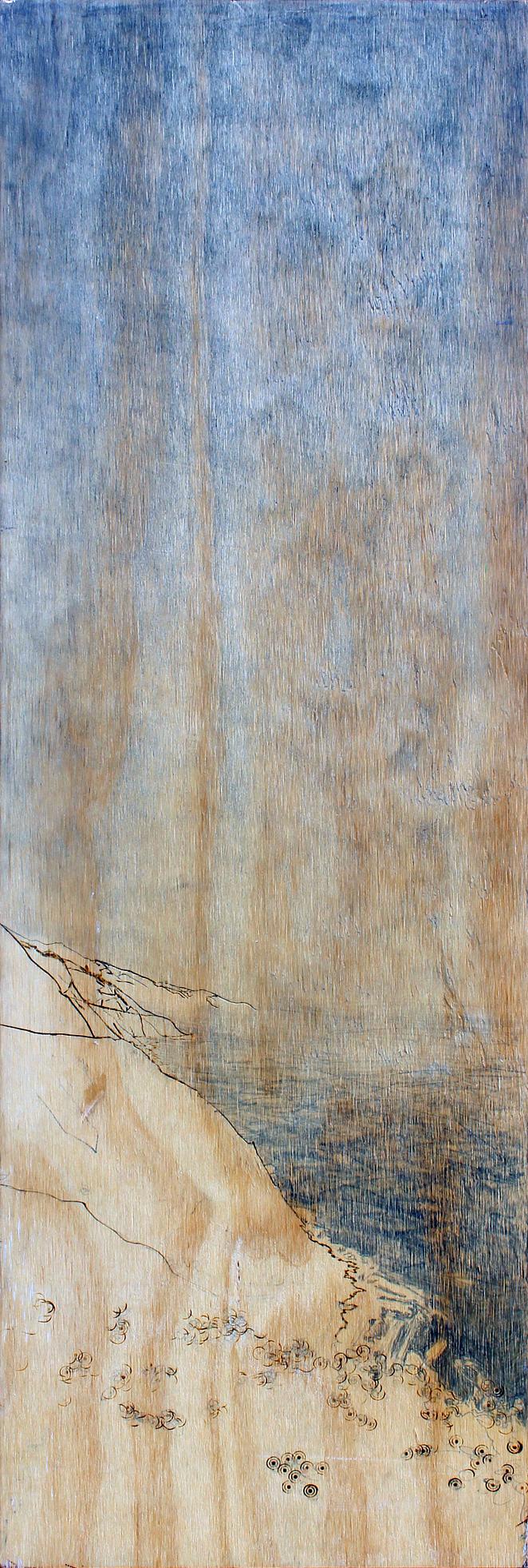 landscape, big sur, mixed media, graphite, burning