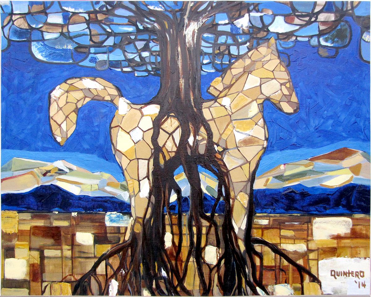 Abstract surrealist contemporary oil painting with mythological themes