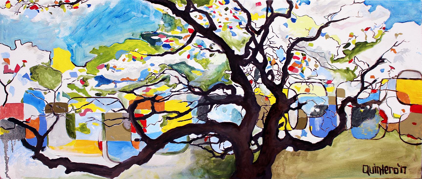 Vibrant contemporary urban organic oil painting