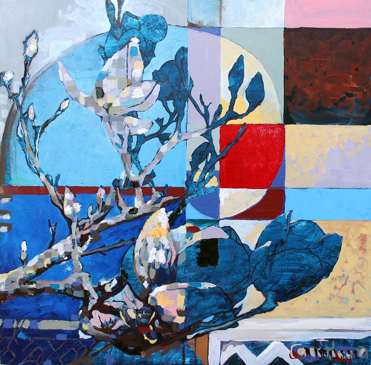organic form, oil painting, lotus blossom, magnolia blossom, abstract art, contemporary art, contemporary painting